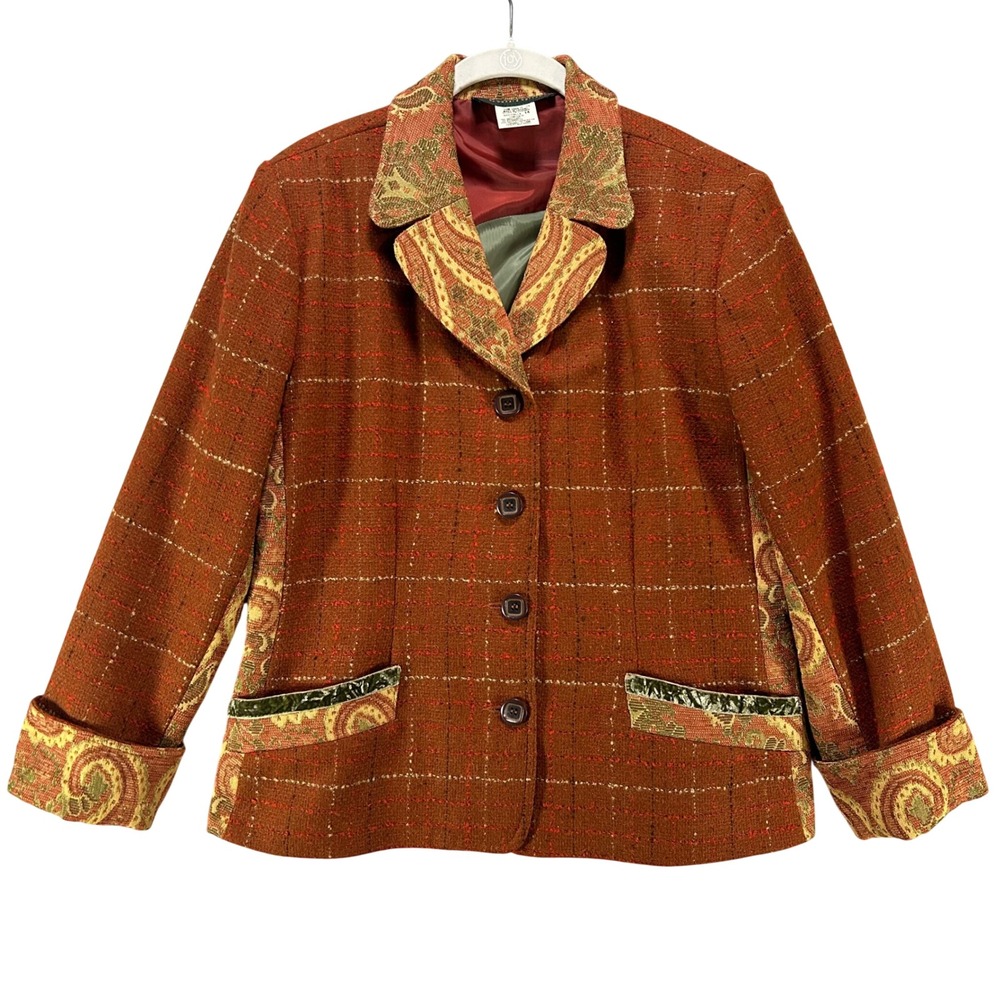 Harve Benard Blazer Jacket Womens 14 Rust Wool Blend‎ Paisley Tapestry Boho Chic